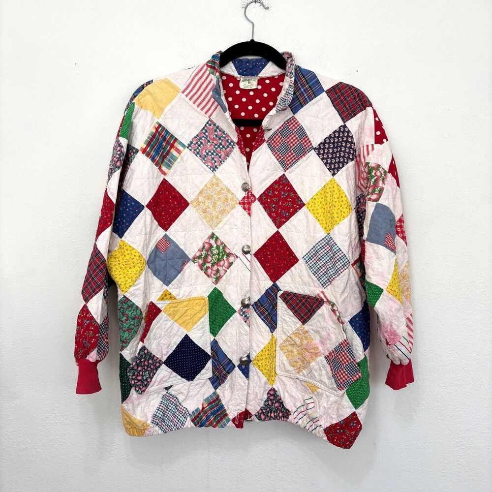 70s Vintage Boho‎ Patch Work Quilted Bomber Jacket Large Cottagecore handmade